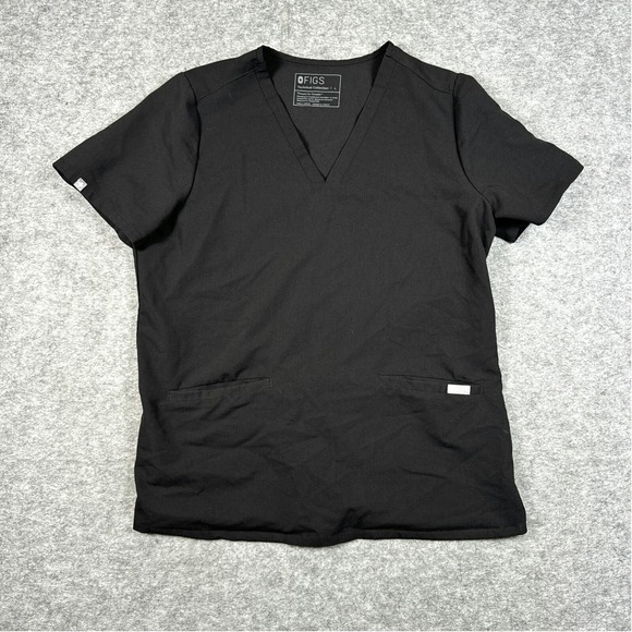 Figs Top Womens Large Black Technical Collection 2 Pocket Medical Scrubs - Picture 1 of 16